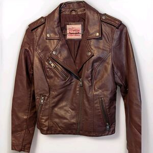 NWT Levi's Women's Medium Faux Leather Asymmetrical Motorcycle Jacket Red Wine